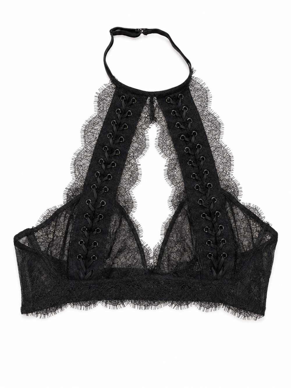 NWT Victoria’s Secret Chantilly Lace Up Halter Bralette Black